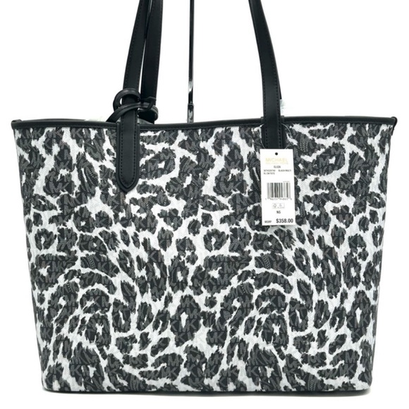 Michael Kors XL East West Tote Bag Leopard Print Black Multi - Picture 6 of 12